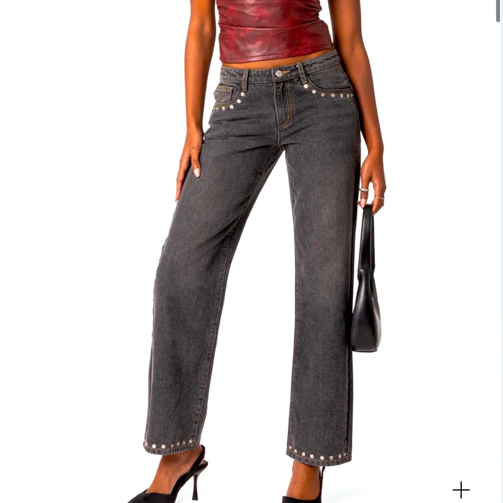 Rivet Trim Straight Leg Jeans, size medium